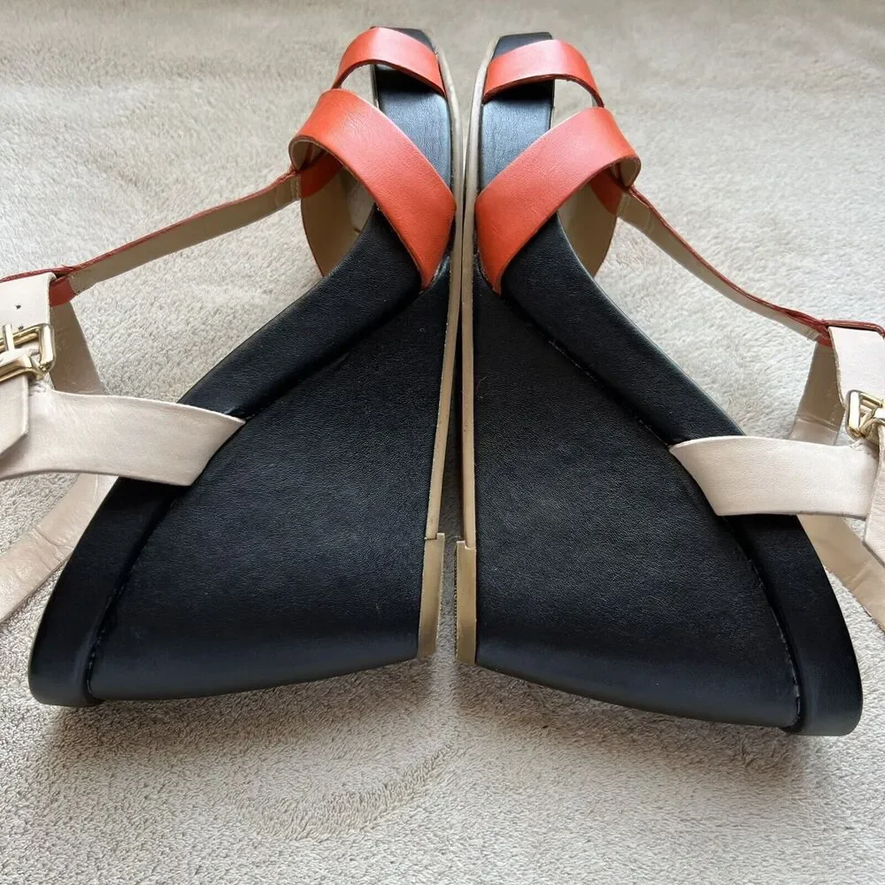 Dune London Gangster Orange Black Tan Leather Wedge Sandal Shoes EU 40 US 10 - Picture 5 of 16